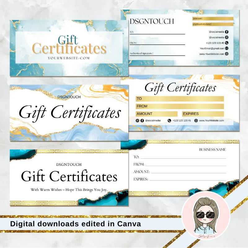 Multi-style watercolor digital gift card templates: Customizable blue/orange designs (watercolor gift ideas, Canva-editable, digital download)