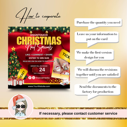 9x9cm Christmas promotion cards specifically designed for nail salons, featuring holiday nail art designs