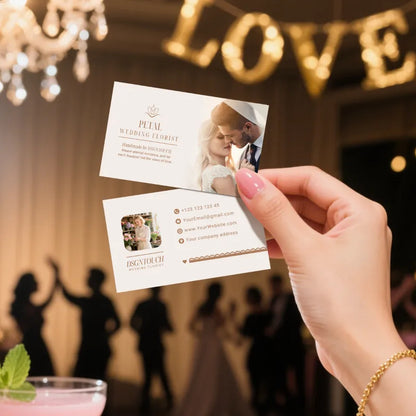 Business Card Printing featuring elegant design for a wedding florist on matte cardstock.