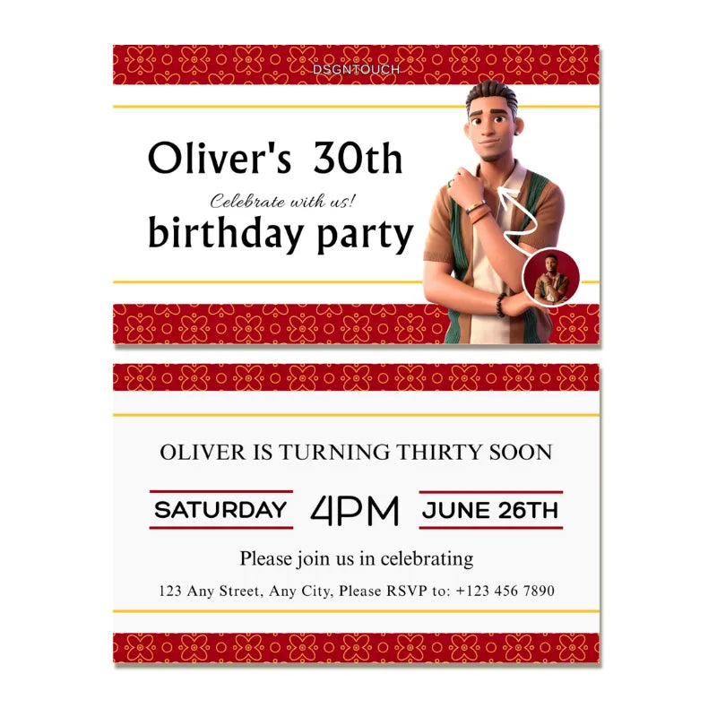 30th birthday invitation for men featuring elegant design and details for Oliver's birthday party.