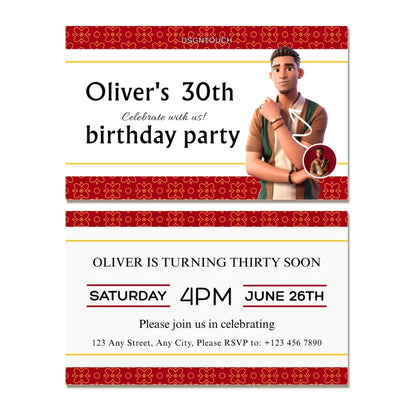 30th birthday invitation for men featuring elegant design and details for Oliver's birthday party.