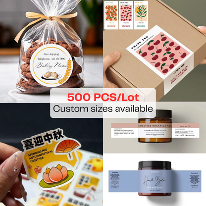 Custom 500 pcs Glossy Stickers Business Promotion Labels dsgntouch