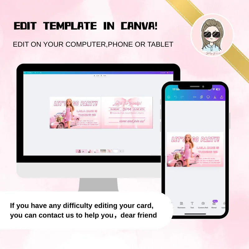  Step-by-step guide to editing your pink birthday card template in Canva | Girls birthday digital card