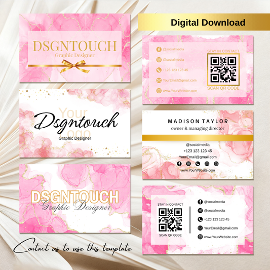 Structured Pink Business Card design with numbered contact list and 'Stay in Contact' header.