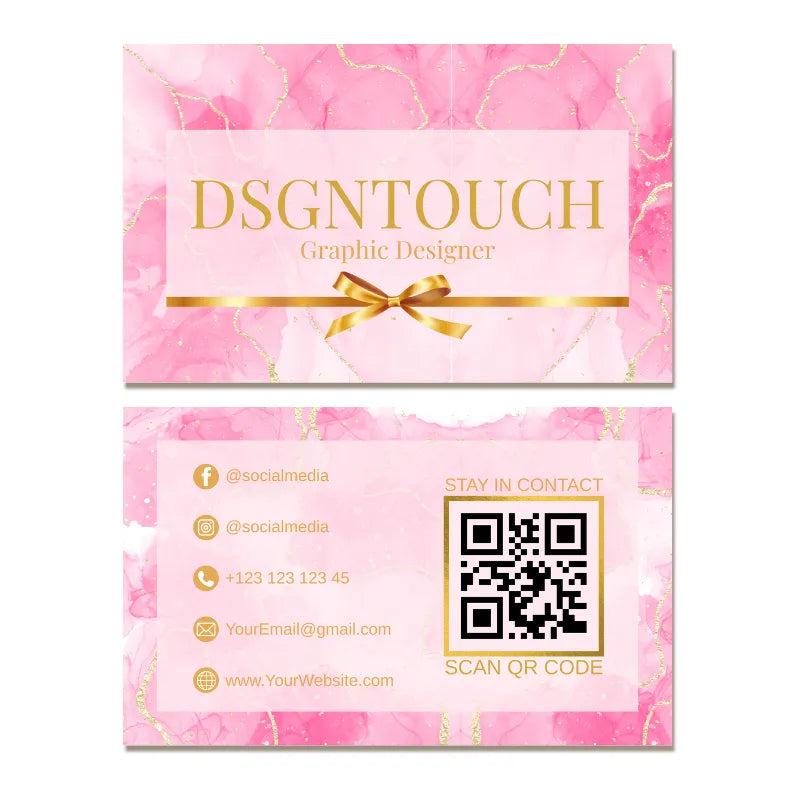 Elegant Business Cards featuring pink floral design and gold accents by DSGNTOUCH, perfect for making a lasting impression.