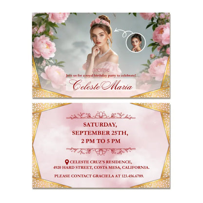 Elegant pink royal birthday invitation – includes free custom design for your party details