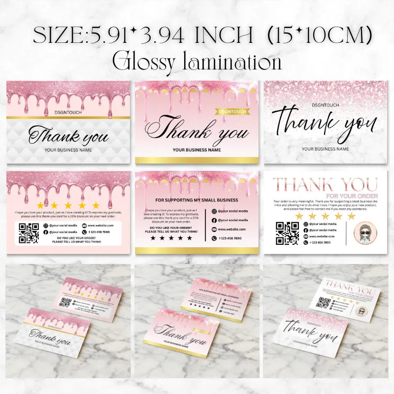 Glitter Thank You Cards - 10x15cm Premium Glitter Thank You Notes with Glossy Finish | DSGNTOUCH