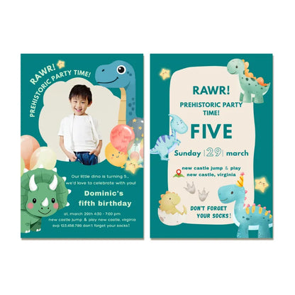 Prehistoric dinosaur birthday card invitation for boys. Explore our themes or get a free custom design for a sailaway nautical birthday party.