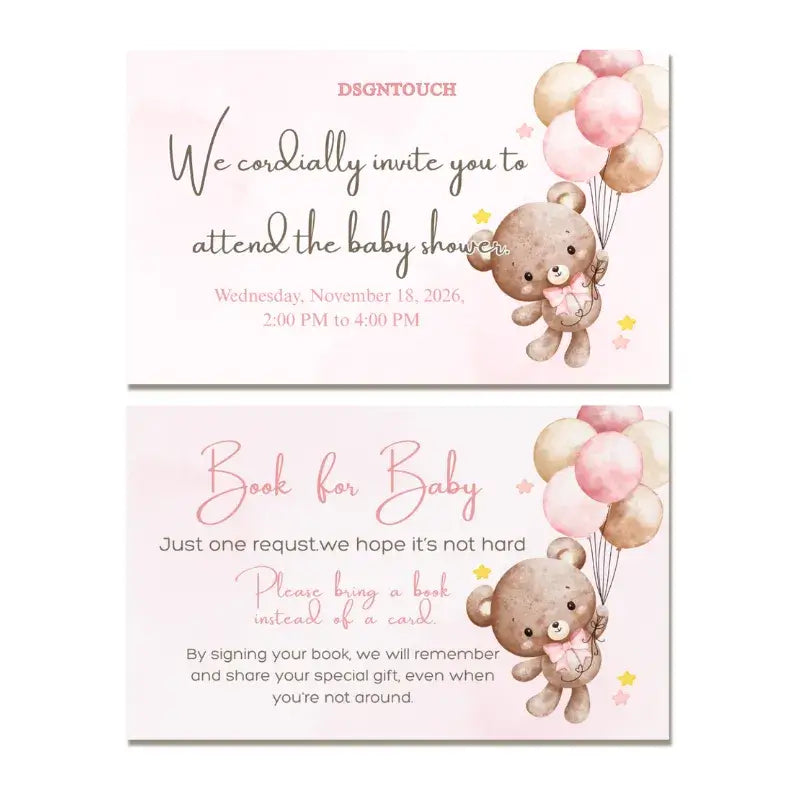 Printable Baby Shower Invitations featuring bear and balloons with details for the baby shower event.
