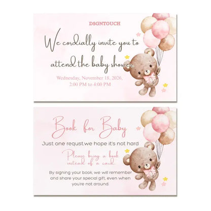 Printable Baby Shower Invitations featuring bear and balloons with details for the baby shower event.
