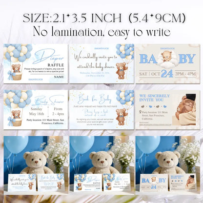 Baby Shower Cards featuring cute teddy bear designs, premium quality invitations, easy to write, no lamination.