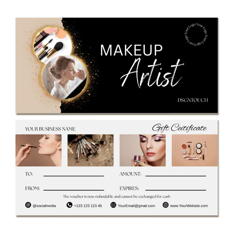 Gift Card for Salon showcasing Makeup Artist design with elegant cosmetics and customizable features.