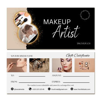 Gift Card for Salon showcasing Makeup Artist design with elegant cosmetics and customizable features.