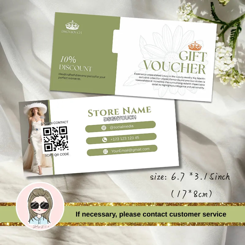Custom Printed Jewelry Gift Vouchers | DSGNTOUCH 300gsm Card Stock | 14x5.4cm & 17x8cm | Free Design Service