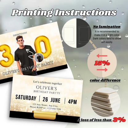30th Birthday Invitation for Men – 300gsm Art Card | DSGTNTOUCH