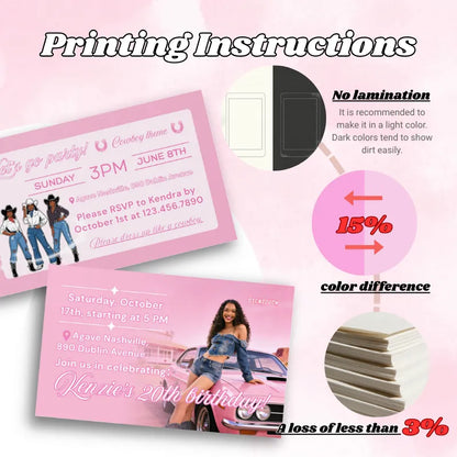Printing guide for pink birthday cards – includes tips on colors, themes, and free design service