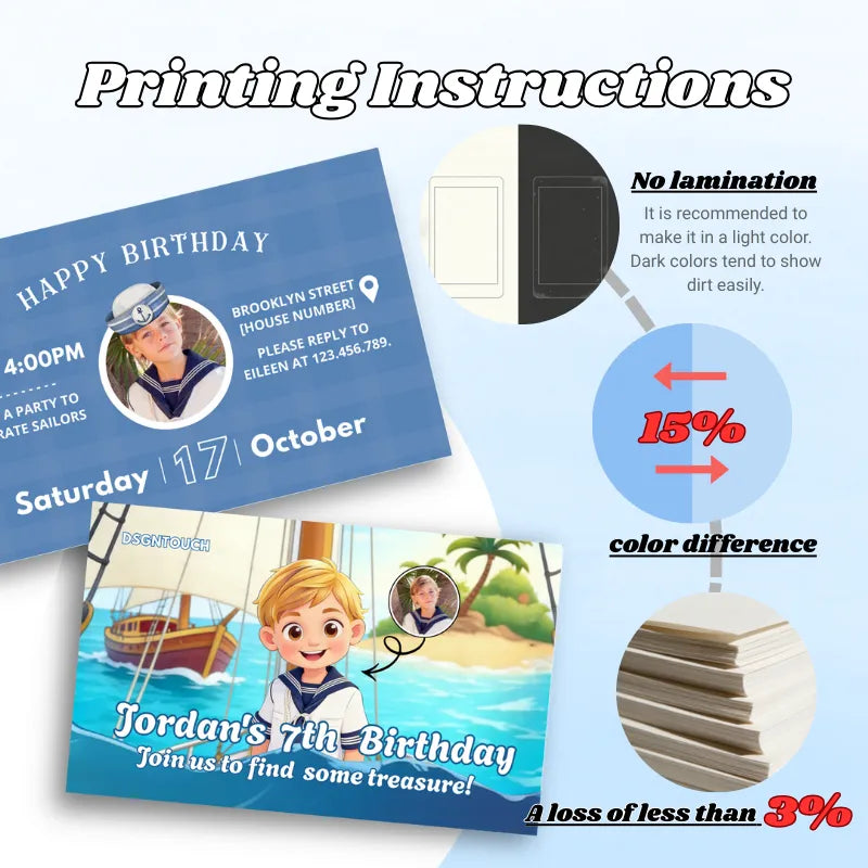 Custom Nautical Birthday Card - Printed with Photo Portrait