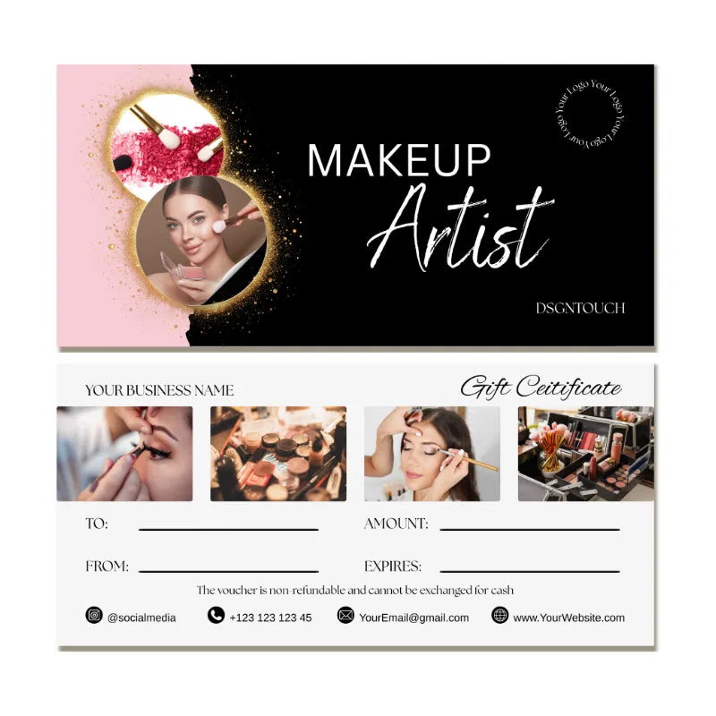 Gift Card for Salon featuring stylish design for beauty businesses, showcasing makeup artist with vibrant colors.
