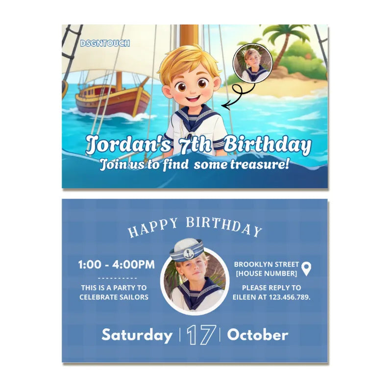 Custom Nautical Birthday Card - Printed with Photo Portrait