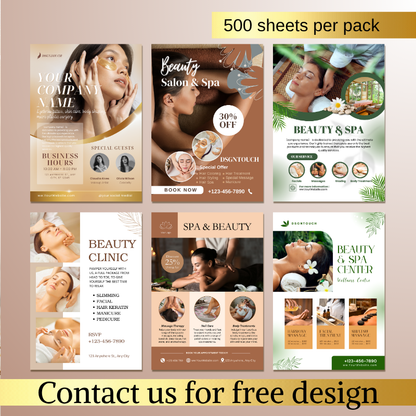 Beauty salon flyer designs showcasing various styles and offers for promotional purposes.