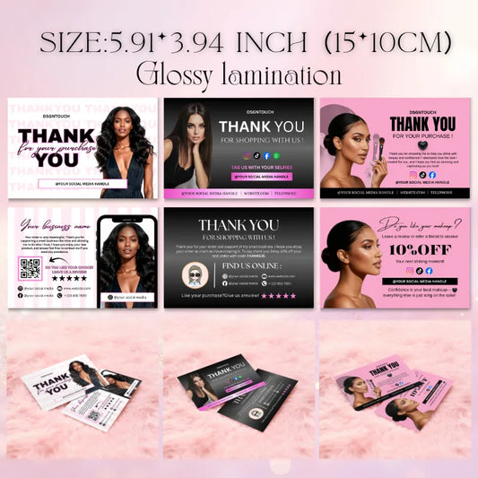 Thank you business cards collection showcasing premium glossy lamination and stylish design for professional appreciation.