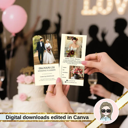 A wedding planner using the customizable DSGNTOUCH postcards for client stationery and branding.