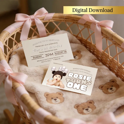 Cute first birthday invitation for baby Zion, includes address and contact for RSVP.